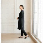 Lylatul dress side drape detail showing relaxed fit and flowing silhouette