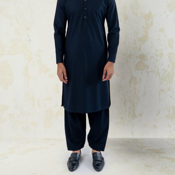 Lylatul Navy Blended Shalwar Kameez for Men