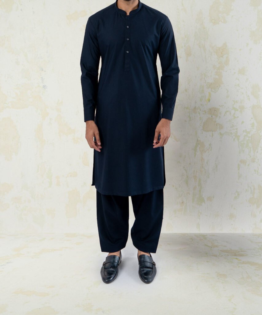 Lylatul Navy Blended Shalwar Kameez for Men