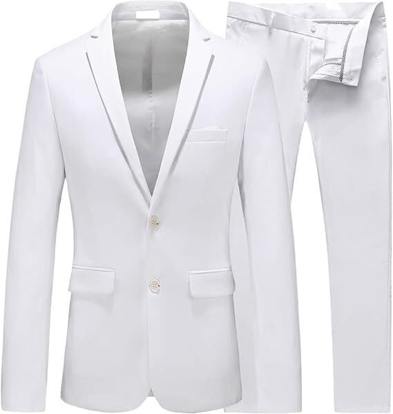 Lylatul White Slim Fit 2 Piece Suit for Men Formal Tuxedo Blazer and Pants Set