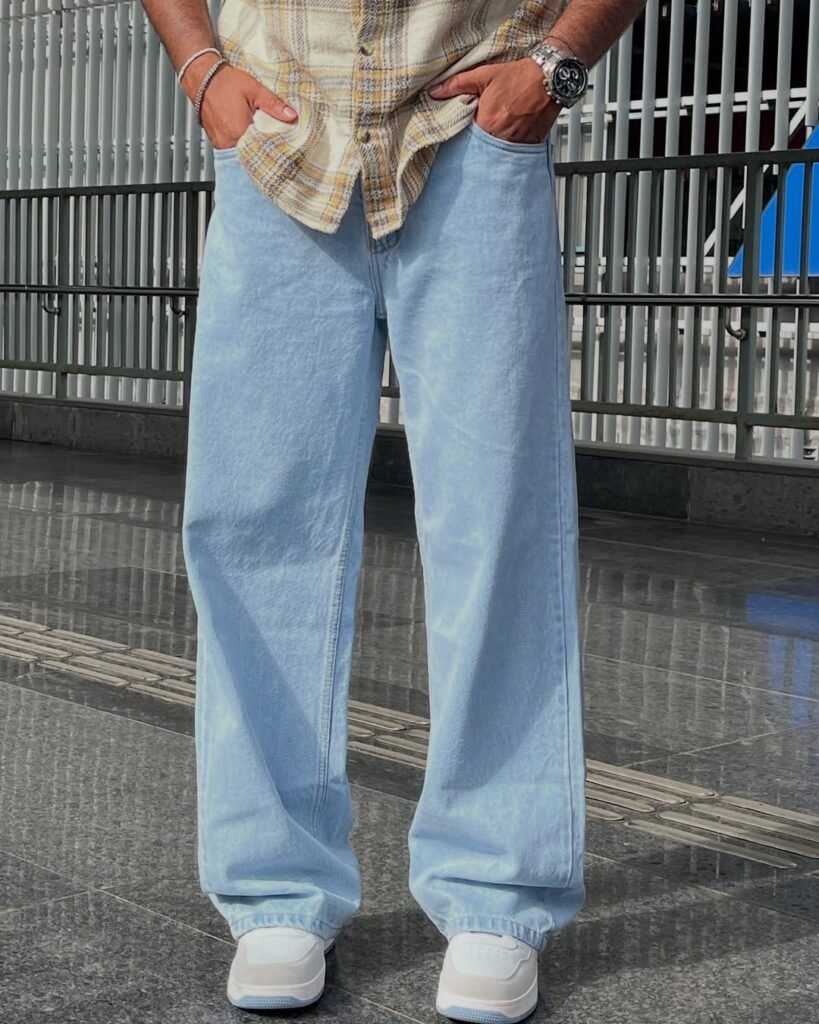 Lylatul Unisex Baggy Fit Jeans Icy Blue Wide Leg Denim