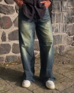 Lylatul Forest Fuel Unisex Denim Jeans Deep Green Relaxed Fit Everyday Style