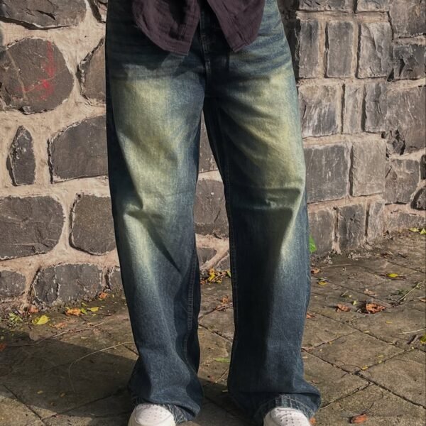 Lylatul Forest Fuel Unisex Denim Jeans Deep Green Relaxed Fit Everyday Style