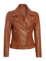 Lylatul Elisa Women Asymmetrical Brown Leather Jacket