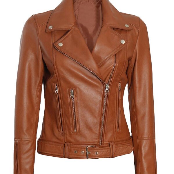Lylatul Elisa Women Asymmetrical Brown Leather Jacket