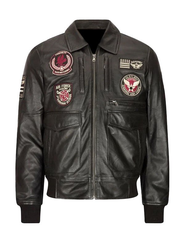 Lylatul Mens Air Force Aviatrix Pilot Brown Leather Jacket