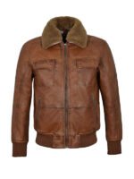 Lylatul Mens Aviator Pilot Bomber Brown Leather Jacket