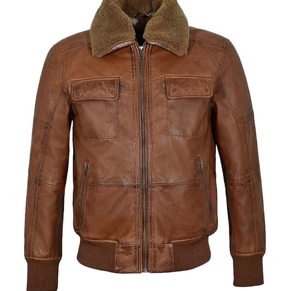 Lylatul Mens Aviator Pilot Bomber Brown Leather Jacket