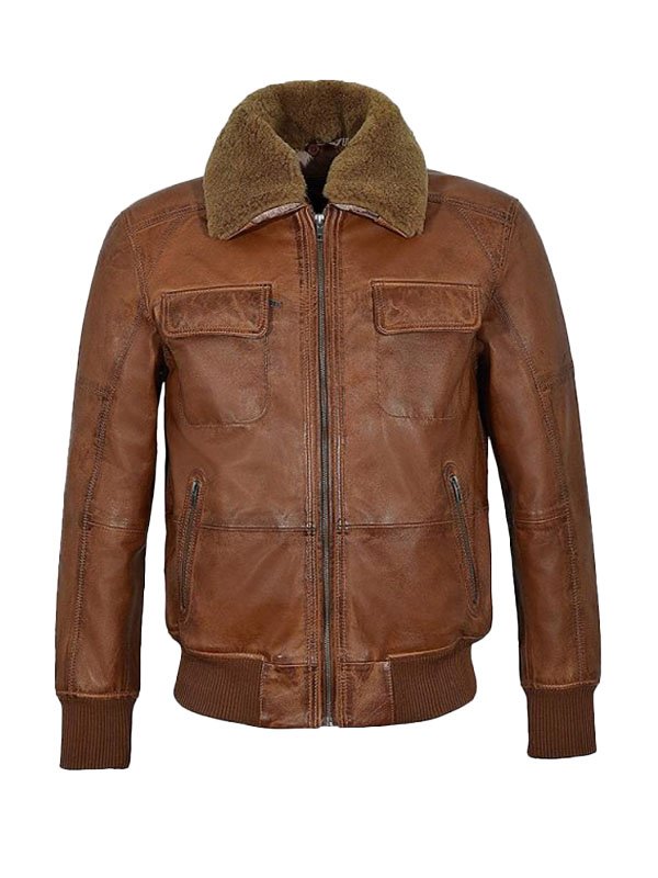 Lylatul Mens Aviator Pilot Bomber Brown Leather Jacket