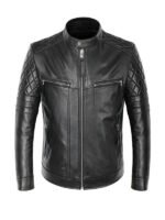 Lylatul Mens Biker Quilted Shoulder Black Leather Jacket