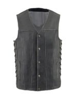 Lylatul Mens Distressed Grey Biker Sheepskin Leather Vest