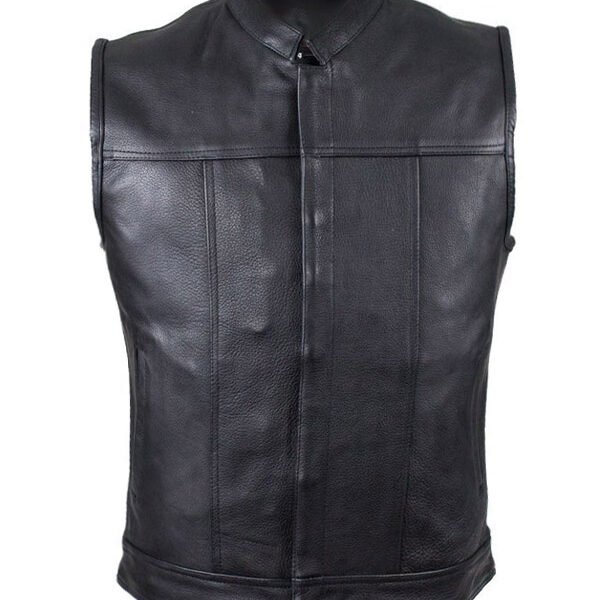 Lylatul Mens Plain Black Biker Cowhide Leather Vest