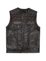 Lylatul Mens Quilted Black Biker Sheepskin Leather Vest