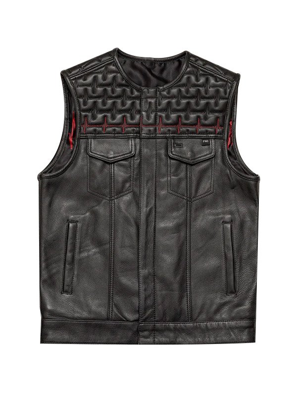 Lylatul Mens Quilted Black Biker Sheepskin Leather Vest