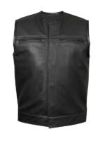 Lylatul Mens Sheepskin Casual Motor Biker Black Leather Vest
