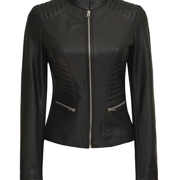 Lylatul Rachel Women Slimfit Black Moto Leather Jacket