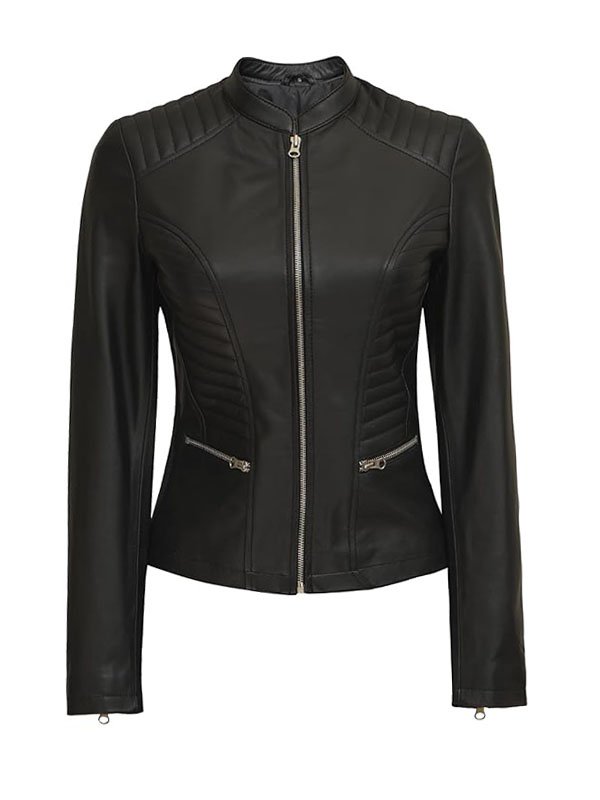 Lylatul Rachel Women Slimfit Black Moto Leather Jacket