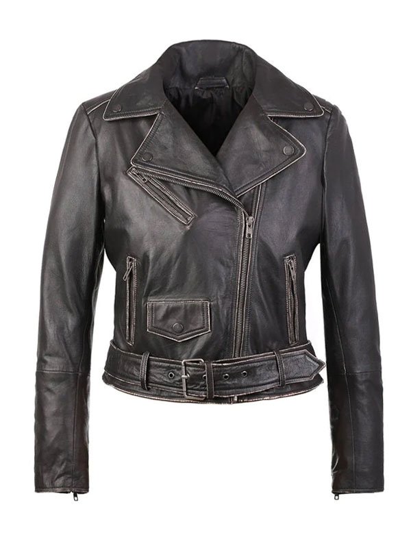 Lylatul Women Distressed Short Body Biker Leather Jacket
