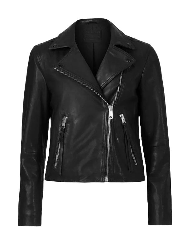 Lylatul Women Side Lace Design Black Leather Jacket