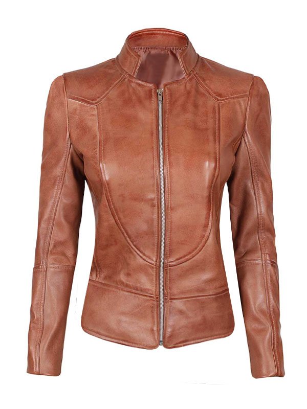 Lylatul Women Amy Tan Cafe Racer Leather Jacket