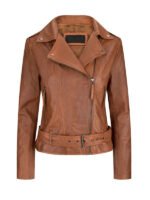 Lylatul Women Asymmetrical Tan Brown Leather Jacket