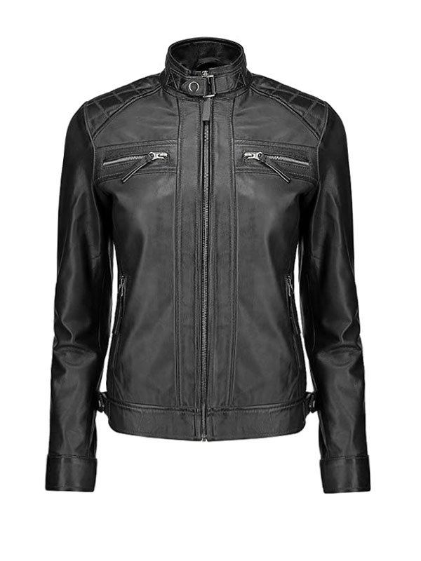 Lylatul Womens Black Leather Biker Jacket